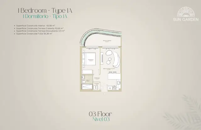 Partial preview of the published Sun Garden 1 Bedroom Type 1A floor plan