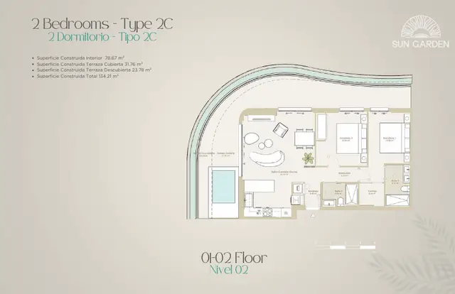 Partial preview of the published Sun Garden 2 Bedrooms Type 2C floor plan
