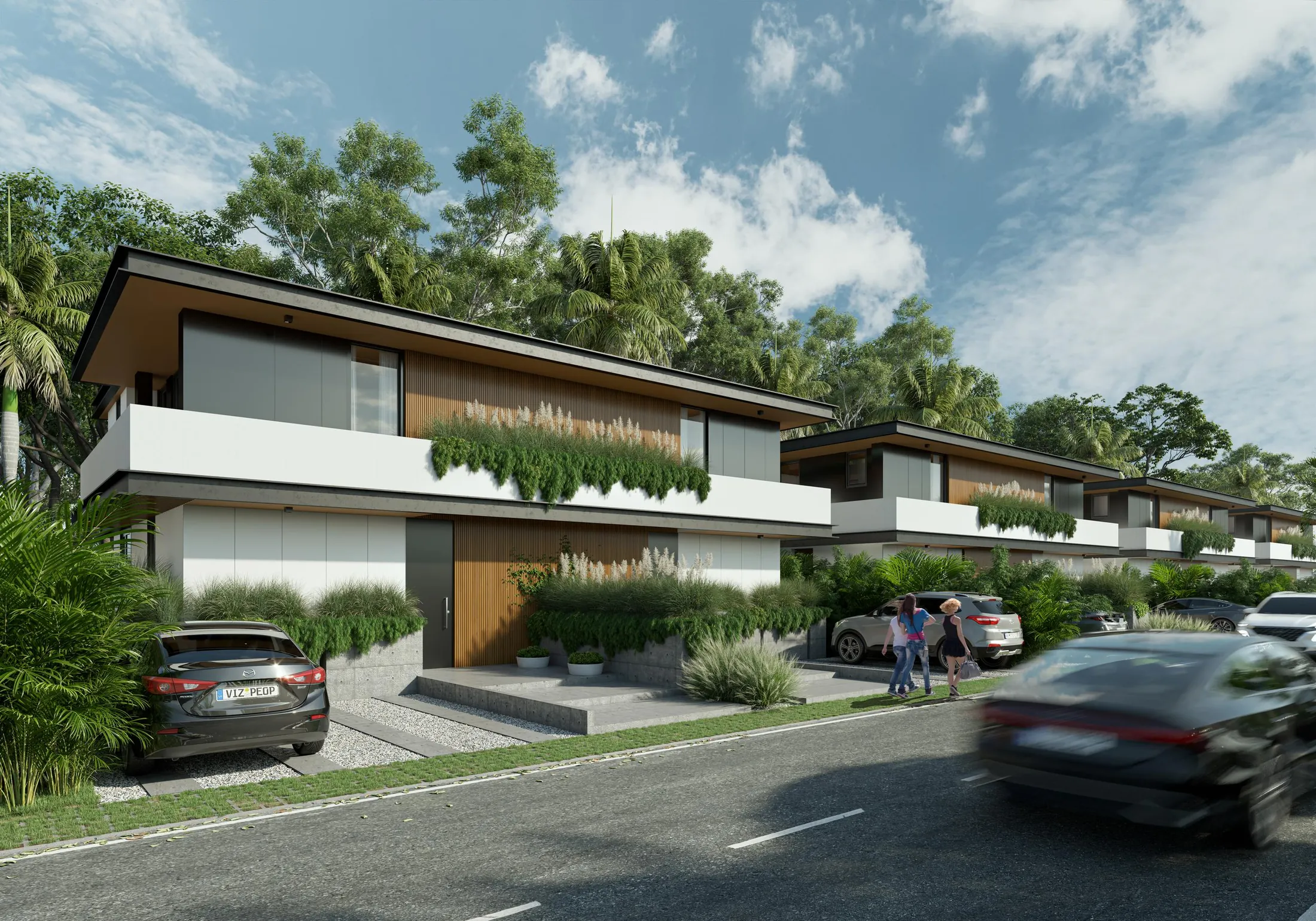 Palmas III at Vista Cana villa street frontage with planted balconies
