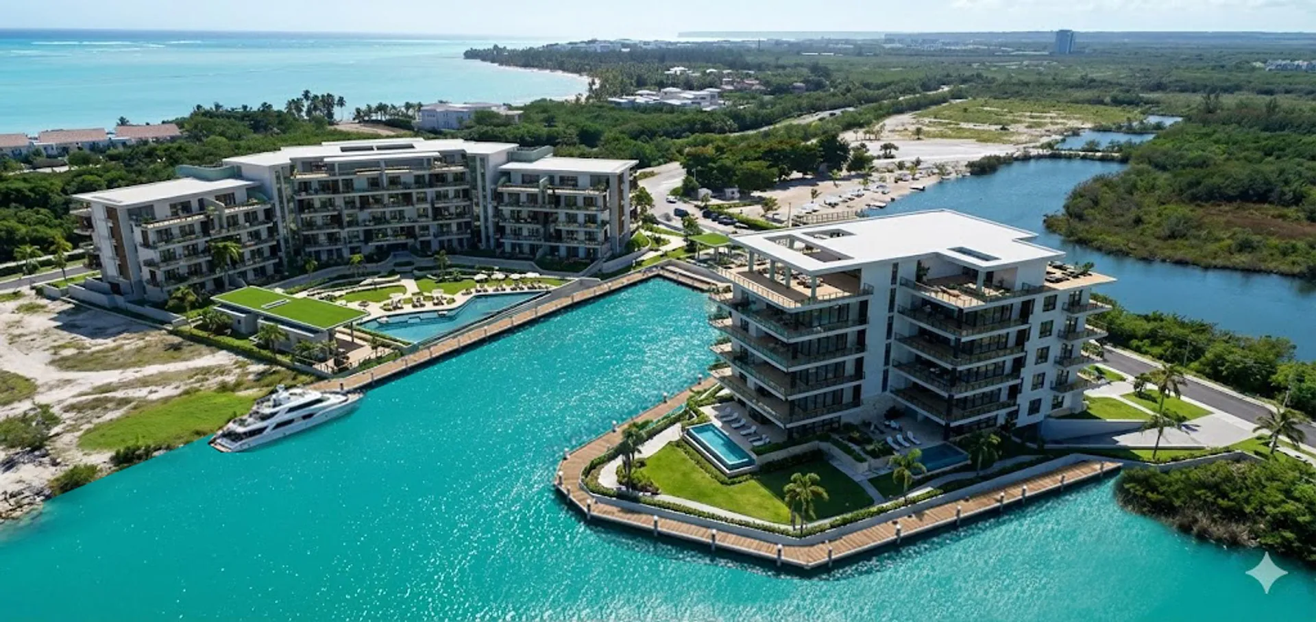 Porto Navio, Cap Cana. Artist’s concept from the published Porto Navio project materials. Project context is illustrative; the pictured buildings, views, access and amenities are not confirmed inclusions with every purchase.