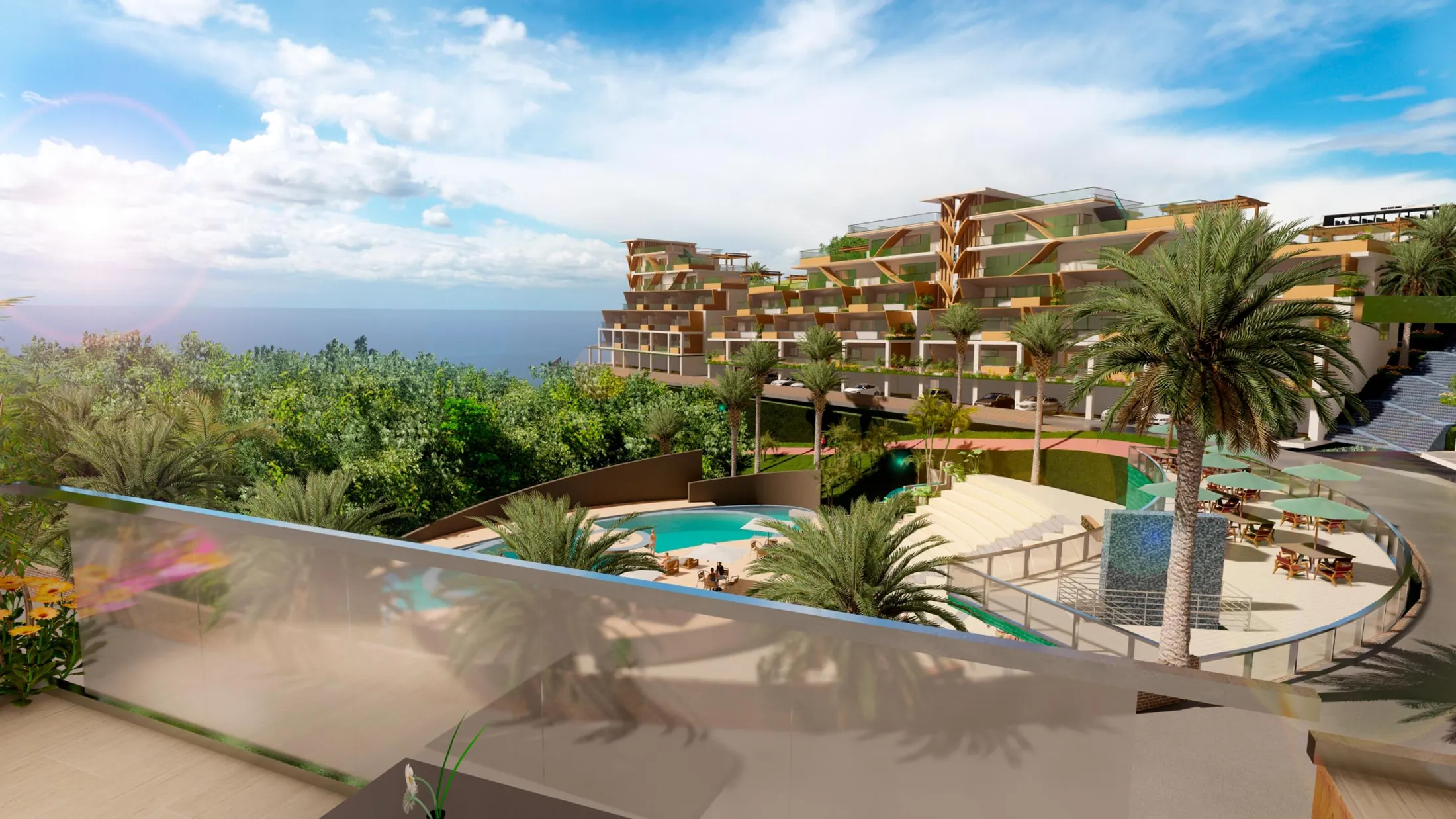 Spirit of Terrenas stepped residential concept and landscaped pool area